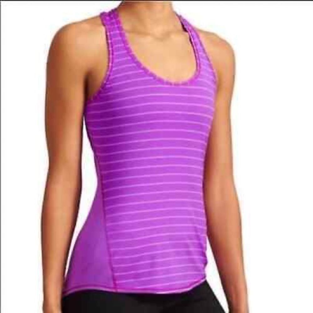 Athleta Chi Multi Stripe Racerback Tank Top Shirt Electric Purple XL - Picture 2 of 13